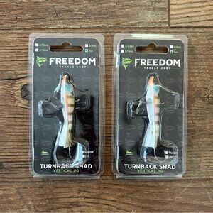 Two Freedom Tackle 1oz Turnback Shad Vertical Jigs in Bluegill